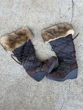 Women’s Brown Quilted Faux-Fur Winter Boots